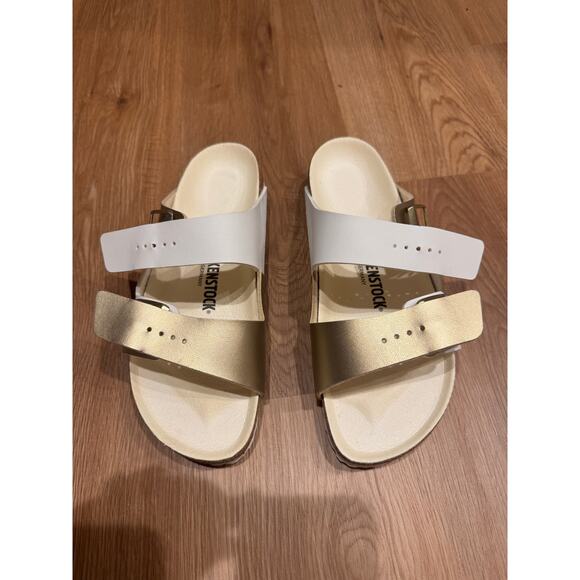 BIRKENSTOCK NWOT White & Gold Arizona Sandals Size 41 or 10 - Picture 12 of 14